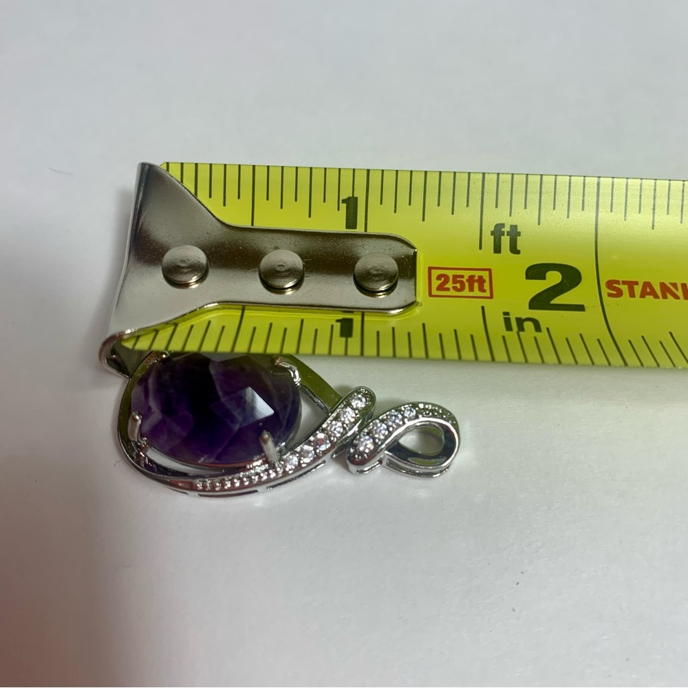 Necklace pendant. Faux amethyst and faux diamond necklace pendant. - Picture 8 of 9